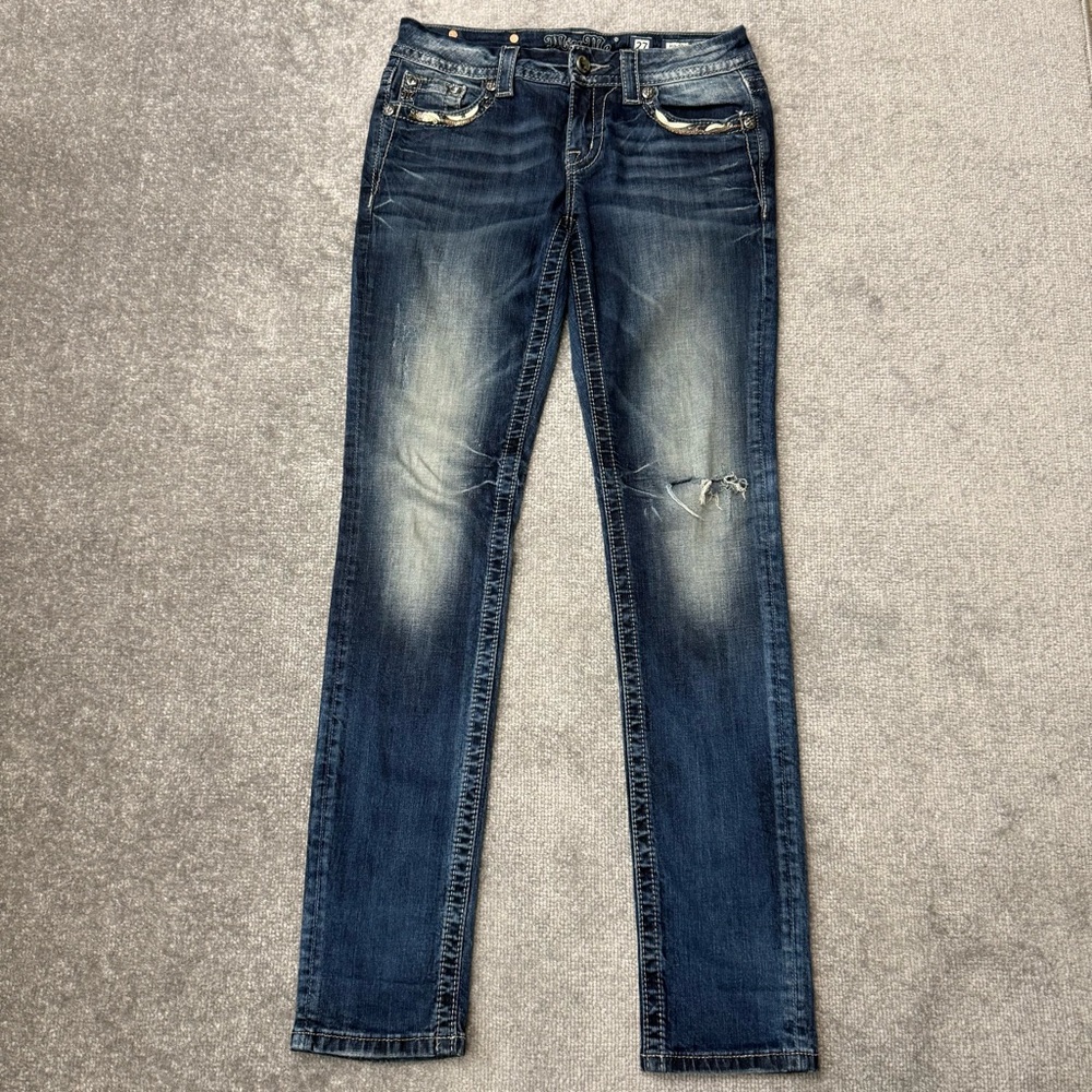 Miss Me Jeans Womens 27 Mid Rise Easy Skinny Embroidered Sequins Embellished Y2K